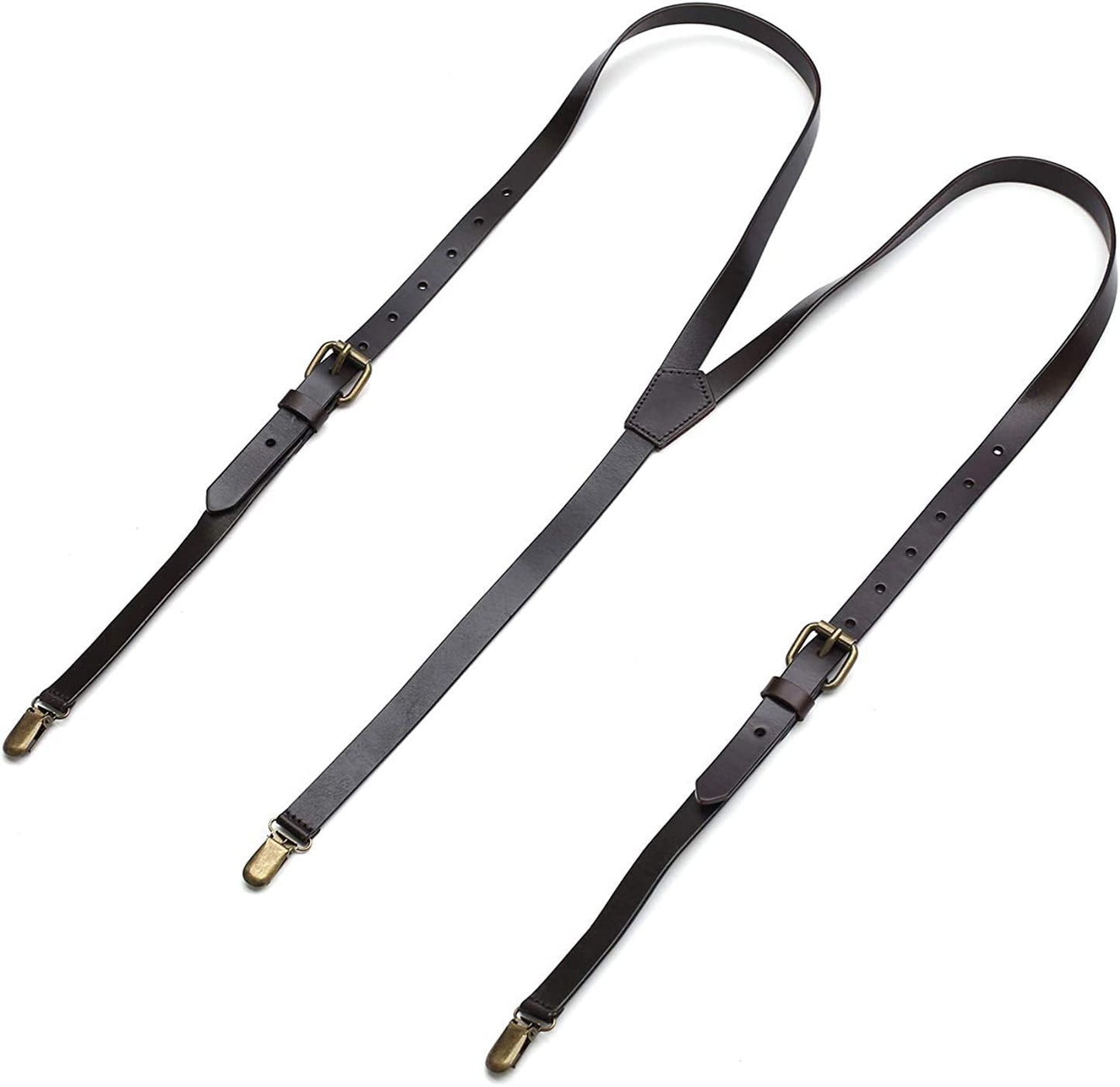 RC ROCKCOW Brown Leather Suspenders for Men Wedding Vintage Y Back Suspenders Tagger Snaps Wedding Party Best Groomsmen Gifts
