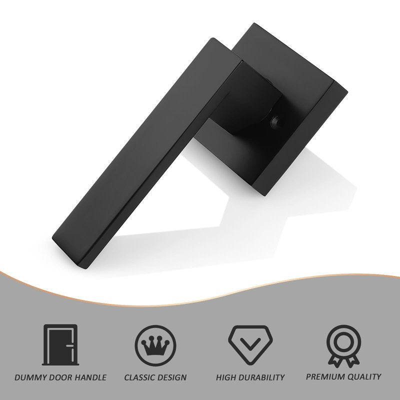 Probrico [Pack of 2 Door Lever Dummy Lever Door Handle for Closets French Doors,Square Dummy Door Lever,Non-Turning Single Side Pull with Black Finish,Easy Installation Pull Only Lever Set