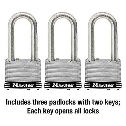 Master Lock 1SSTRILH Stainless Steel Outdoor Padlock with Key, 3 Pack Keyed-Alike