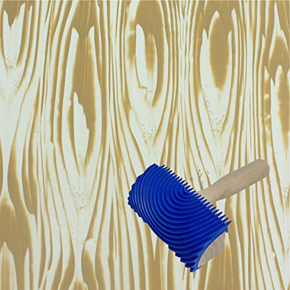 Hanroy Wood Graining Painting Tool, Rubber Empaistic Wood Grain Tool with Wooden Handle Household Wall Art Paint(MS19A)