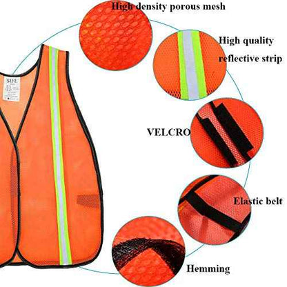 SIFE 10 Pack High Visibility Reflective Safety Vest,Made from Breathable and Neon Orange Mesh Fabric with Stretchable design,light weight for Man and Woman(Orange, 10 pack)