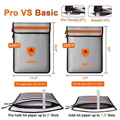 4200¢µ Fireproof Document Bag, Important Waterproof Document Holder with Thermal Insulation Layer, Legal Size Fireproof Envelope with Zipper/Reflective Strip