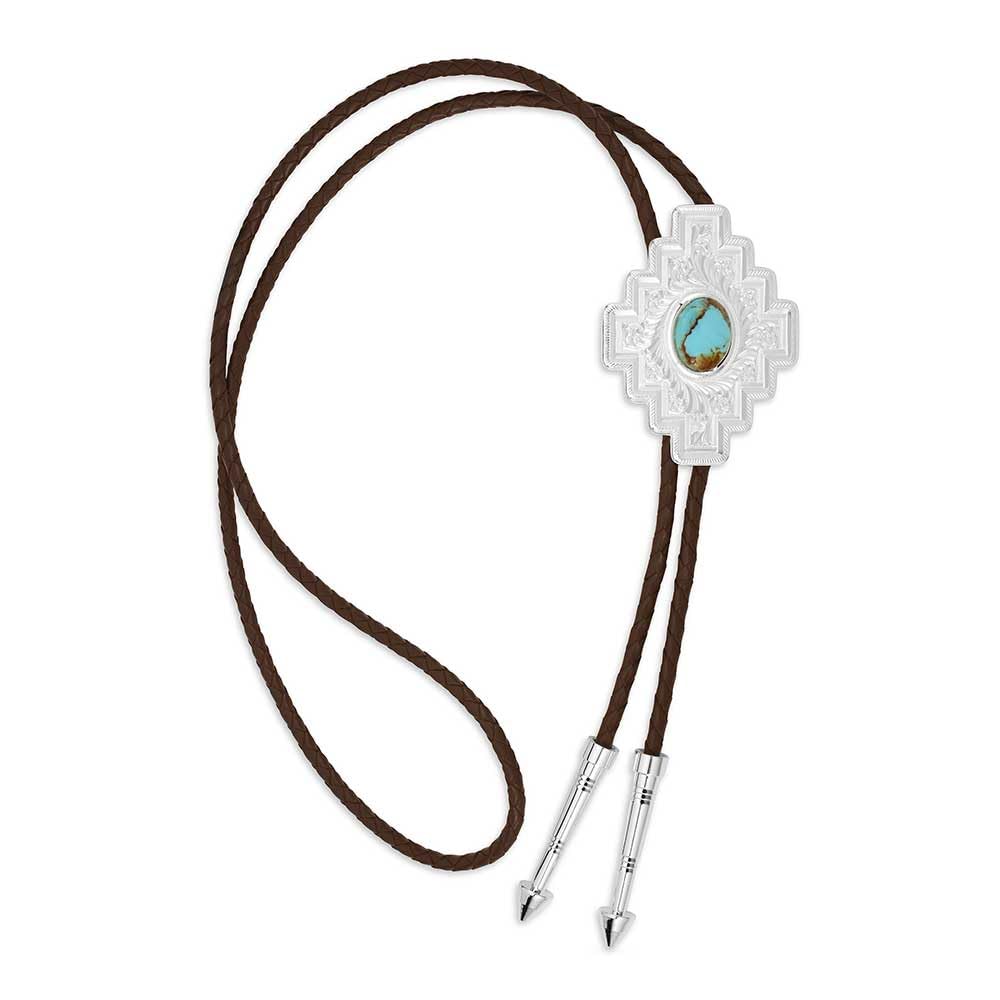 Montana Silversmiths Western Lifestyle Braided Leather Cord Silver Finished Arrow Pointed Tips Southwestern Style Bolo Tie (Santa Fe Turquoise)