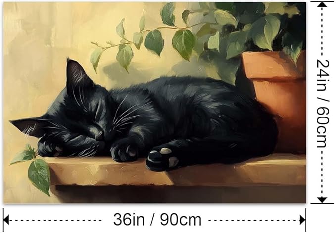 Yesad Cat Wall Art, Sleeping Cat Print Poster Cat Painting Pictures Rustic Wall Décor for Living Room Bedroom Farmhouse Decorations Cat Lover Gift (Unframed,36”x24”, Cat4)