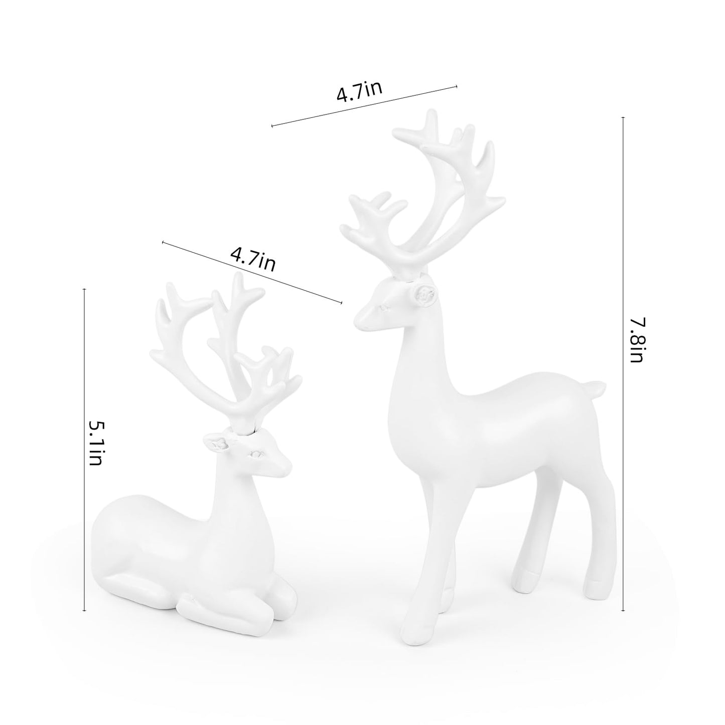 Bonlting 2 Pcs Christmas Resin Deer Statue Reindeer Figurines Elk Statues Deer Decorations for Living Room,Bedroom Office, Shelf, Cabinets (White)