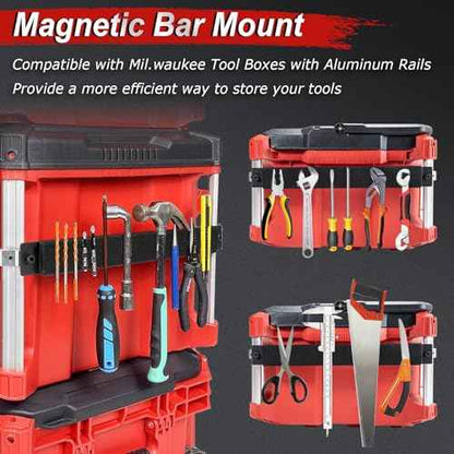 Powerful Magnetic Bar Mount for Packout Toolbox, Capacity Up to 50LBS, Compatible with Mil. waukee Packout Toolbox Side Aluminum Rails, Making Tools within Easy Reach