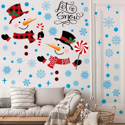 Kajaia Snowman Door Stickers Decor Winter Snowflake Door Decorations Large Candy Cane Removable Christmas Wall Stickers Xmas Wall Decals for Winter Home Window Refrigerator Garage