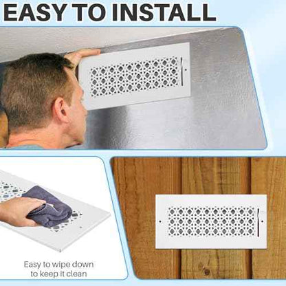 6 Pcs Metal 10 x 4 Inch (Interior Size) White Vent Cover Ceiling Register Decorative 3 Way Air Sidewall Ceiling Wall Vent Covers, Duct Air Cover, Grille Register for Home, Office