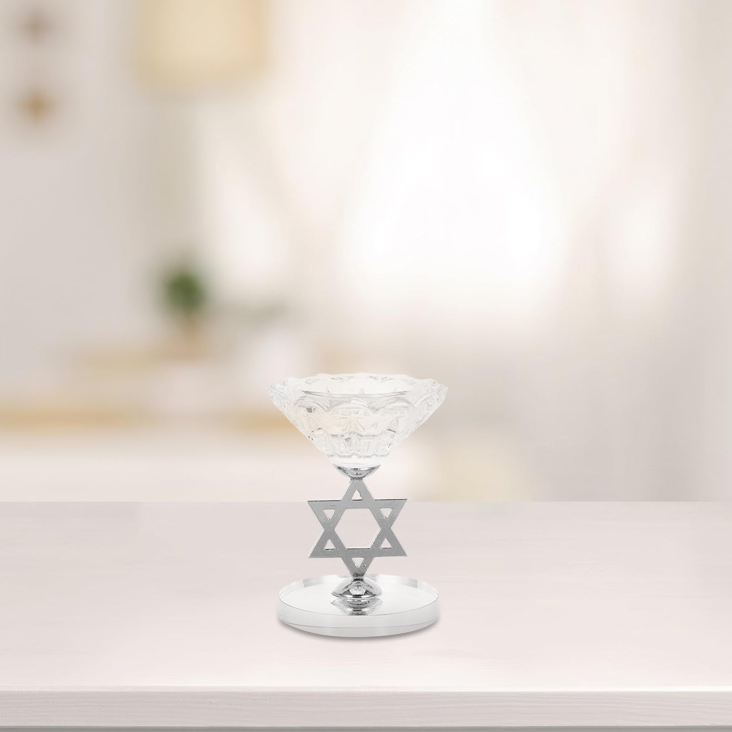 RUNROTOO Crystal Star of David Candle Holder - Hanukkah Candlestick - Decorative Tabletop Ornament - Jewish Religious Menorah Centerpiece - Pillar Candle Stand