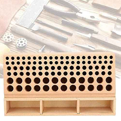 GLOGLOW Leather Tool Holder, 98 Holes Wooden Leather Tools Storage Box Hand Work Tool Organizer Rack (100 Holes)