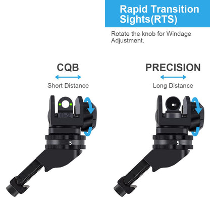 Fiber Optic 45 Degree Offset Iron Sight Set - Rapid Transition Front and Rear Backup Sights for Picatinny Rail (45 Degree Sights-Black)