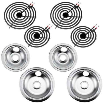 316048413 316048414 Chrome Stove Burner Drip Pans and MP22YA Electric Range Burner Element Set MP15YA(6") MP21YA(8") by Blutoget - Fit for Frigidaire Ken-more Cro-sley Tap-pan Electric Range Stove