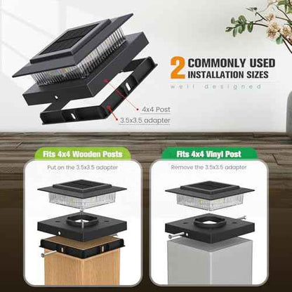 Post Cap Lights 16pack, 4x4 Deck Fence Post Solar Lights Outdoor with Warm White Lighting,Black Waterproof Solar Post Lights for Vinyl/Wood Posts to Decorate Fence, Deck,Garden, Patio