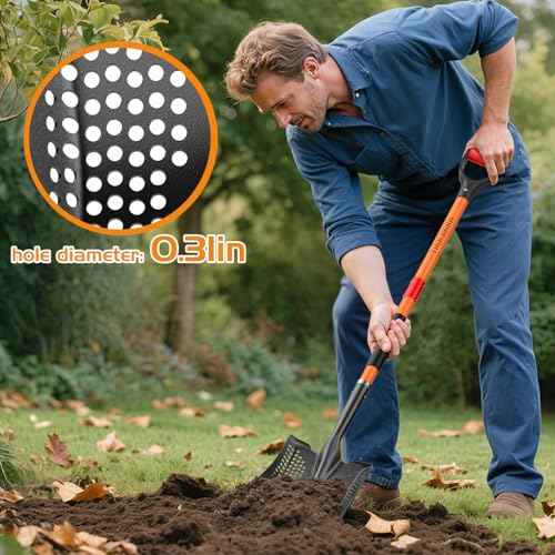 HIGHLIGHT Sifting Shovel, Heavy Duty Metal Sand Sifter for Beach, 45" Long Sifter Shovel for Beach Fun, Chicken Coop, Farm Goat Stall Sand Poop Cleaning, with Ergonomic D-Grip Handle