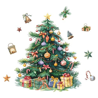 Merry Christmas Tree Wall Decal, Christmas Window Clings Wall Decals Peel and Stick, Christmas Decorations Wall Stickers for Winter Room Kitchen Bathroom Party Holiday Decor (Green)