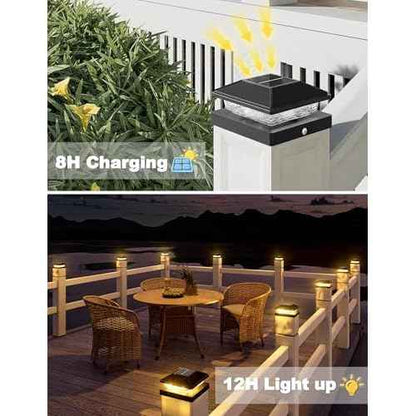 VOLISUN 4x4 Solar Fence - Post Cap Lights 12pack Outdoor Waterproof, Black Deck Post Cap Light with Warm White,for 4x4 Wooden/4x4 Vinyl