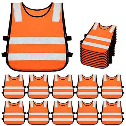 Geyoga 10 Pcs Kids Reflective Vest Bulk Visibility Child Safety Construction Vest Toddler Protective Orange Clothes for Boys Girls Cycling Walking Skiing Skateboarding Runner