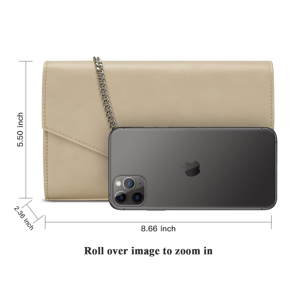 GM LIKKIE Clutch Purse for Women, Evening Envelope Clutch Bag, Crossbody Foldover PU Leather Shoulder Handbag (Beige)