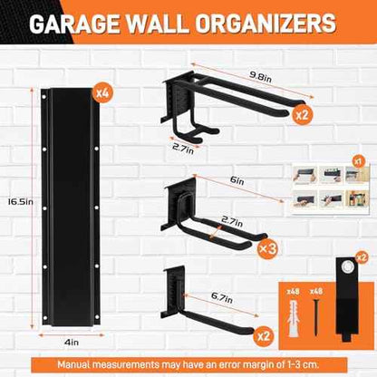 49.5" Garage Tool Organizer Wall Mount - 500lbs Heavy Duty Metal Rack with Adjustable Hooks, Anti-Rust Shed Storage for Shovels/Rakes/Brooms/Mowers, Efficient Garage & Garden Organization