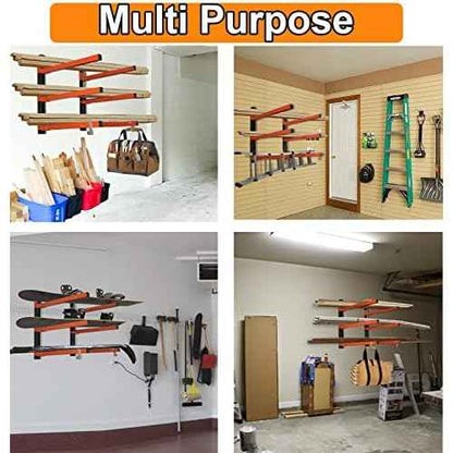 3-Level Lumber Storage Heavy Duty Metal Wall Mount, Wood Tool Box Organizer Rack, Workshop Indoor & Outdoor (4 Pack)