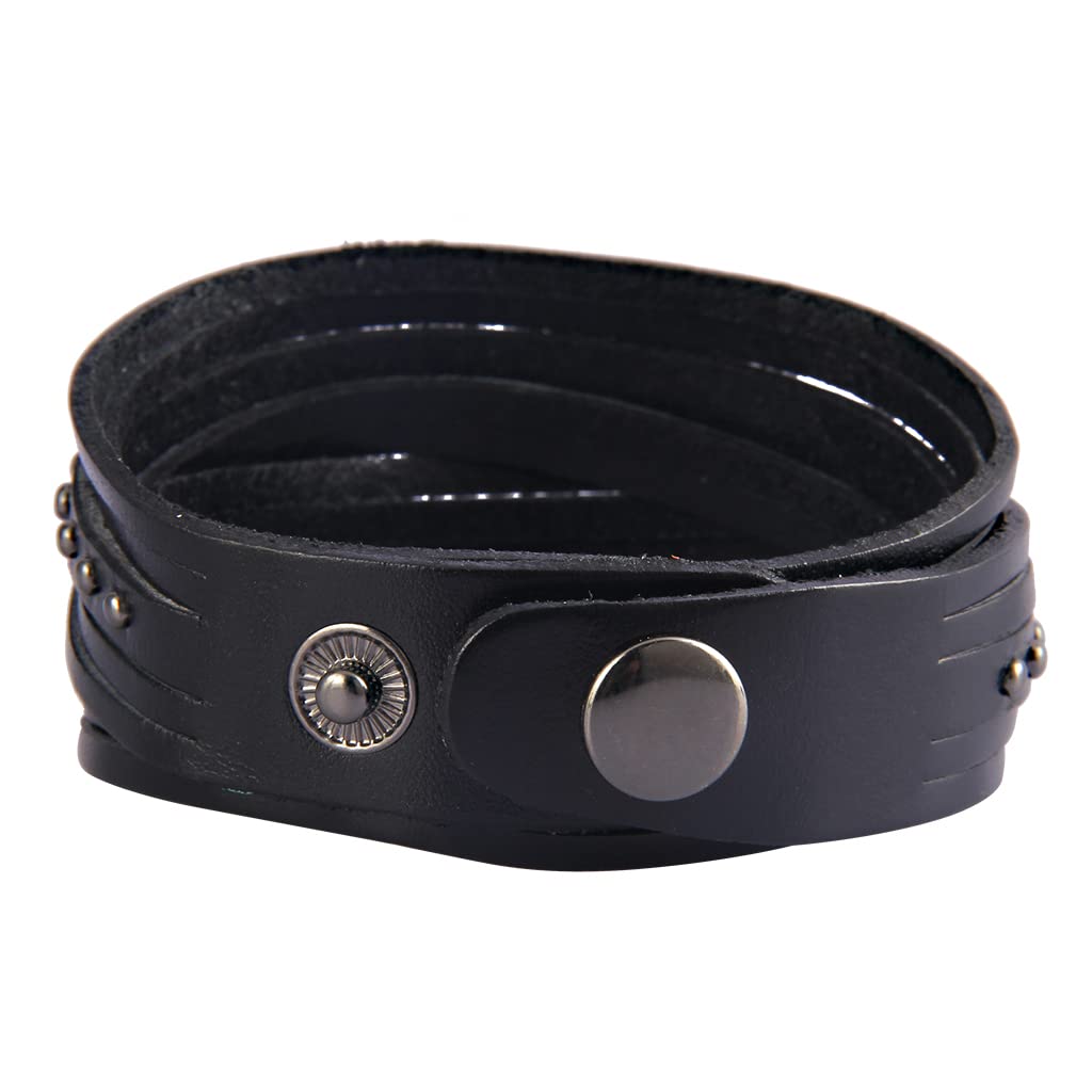 GelConnie Black Spike Leather Bracelet Rivet Cuff Bangle Multilayer Wrap Bracelets Punk Jewelry for Women, Men