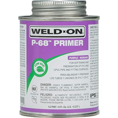 Weld-On 10214 P-68 PVC/CPVC Non-Bodied Primer - Fast Acting and Low-VOC, Purple, 1/2 Pint (8 fl oz)