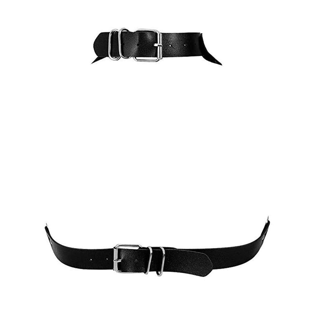Women Sexy Gothic Leather Harness Bra Punk Waist Belt Body Chain (Golden)