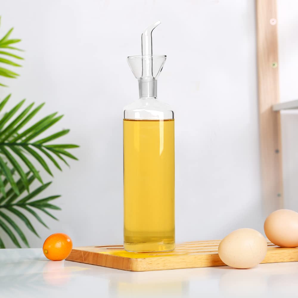 Belicheto Glass Olive Oil Dispenser - No Funnel Needed, Easy Refill with Pourers - Clear Vinegar Dispenser Bottle Olive Oil Carafe Decanter for Kitchen BBQ (17oz/500ml)