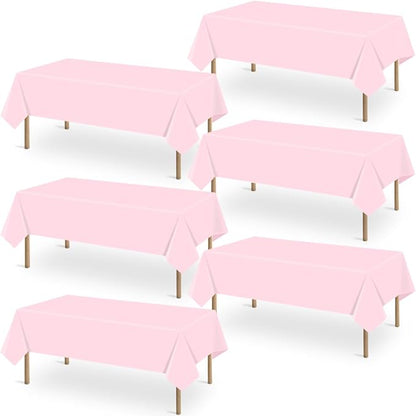 6 Packs Light Pink Tablecloths 54 x 108 Inch Disposable Plastic Pink Table Cloths Waterproof Rectangle Table Covers for Girl Birthday Baby Shower Wedding Ice Cream Decoration