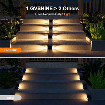 8 Pack Solar Powered Step Lights Outdoor Waterproof LED for Outside Deck Stair Safety Decorative Lamps for Porch, Wall, Fence, Walkway, Yard, Patio, Dual Sided Glow for Enhanced Security Warm White