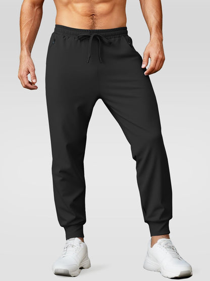 Aolesy Men's Joggers with Zipper Pockets Lightweight Gym Athletic Pants for Men Stretch Slim Track Sweatpants for Workout Running Black