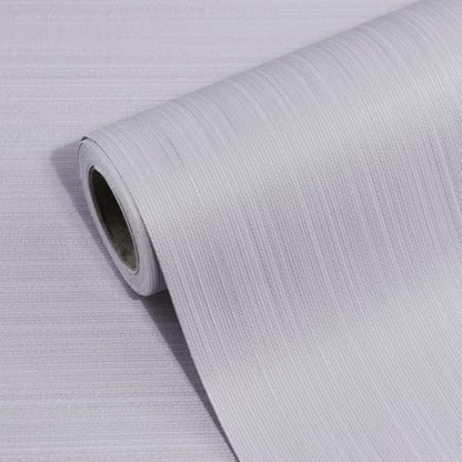 Grasscloth Peel and Stick Wallpaper Textured Fabric Contact Paper Faux Linen Self-Adhesive Waterproof Vinyl Wall Paper for Cabinet, Shelf Linen, Bathroom, Bedroom Silver Grey 15.7"x118"