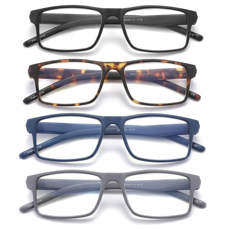 JAWSOCK 4 Pack Reading Glasses Blue Light Blocking for Men Women,Rectangular Frame Computer Readers with Spring Hinge,Reading Glasses for Men Women，Anti Eyestrain/UV Ray Eyeglasses (2.5x)