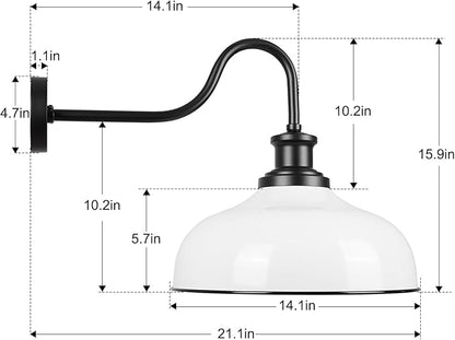 Outdoor Gooseneck Barn Light,14 Inch Dome Outdoor Wall Sconce Farmhouse Exterior Wall Mount Light Vintage Wall Lighting Fixture Industrial Wall Lantern for Porch, Entryway, Garage, RZ007M WH