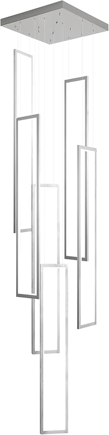 Flashing God Modern Chandelier,6 Ring Led Foyer Chandeliers,Larger High Ceiling Chandelier for Living Room,Rectangle Chandeliers for Entryway Staircase LED Dimming 2700k-6000k