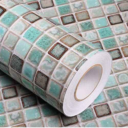 Abyssaly Mosaic Adhesive Thick Self-Adhesive Removable Peel and Stick Teal Green Countertop Wallpaper Mosaic Paper 15.7" x 78.7