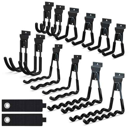Slatwall Accessories 14PC,Slatwall Hooks with 1 Extra Round Strengthen Welding Spot,Slat Wall Hanging Hooks and Hangers,5 Sizes with Extension Cord Organizer(Black)