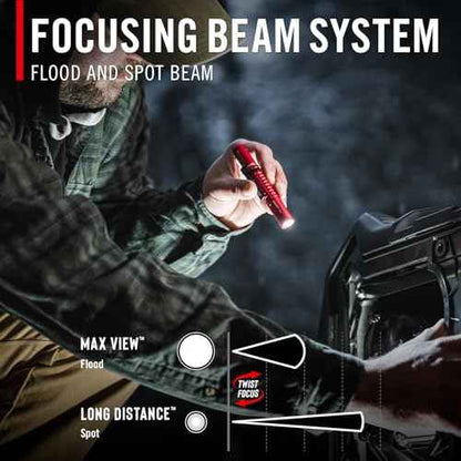 COAST XT10R 280 Lumen USB-C Rechargeable Pocket Flashlight/Penlight with TWIST FOCUS and Two-Way Clip, 3 Bite Caps included, Pocket Size for EDC, Work and Emergencies, RED