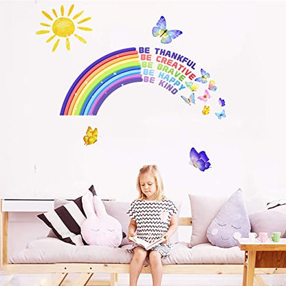 Rainbow Wall Decal for Kids Playroom Decor Colourful Butterflies Cloud Classroom Quotes Inspirational Nursery for Girls Bedroom Be Brave Be You