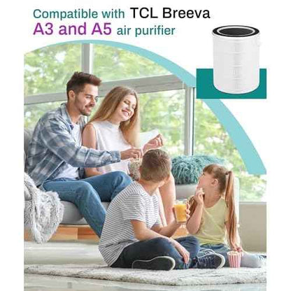 Replacement Filter Compatible with TCL Breeva A3 & A5 Air Purifier, 4-in-1 Filtration with Activated Carbon, 2 Count