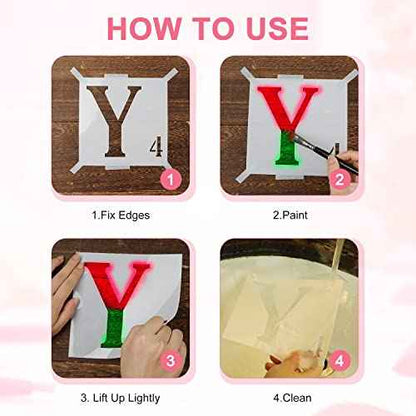 AIEX 27pcs Stencils, 6 Inch Reusable Plastic Stencils for Painting on Wood Letters and Numbers Stencils Alphabet Stencils for Wall Art Drawing Craft DIY Writing
