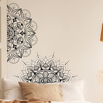 2 Pieces Boho Mandala Wall Stickers 14 x 31 Inch Half Mandala Wall Decal Indian Flower Peel and Stick for Bedroom Living Room Yoga Decor