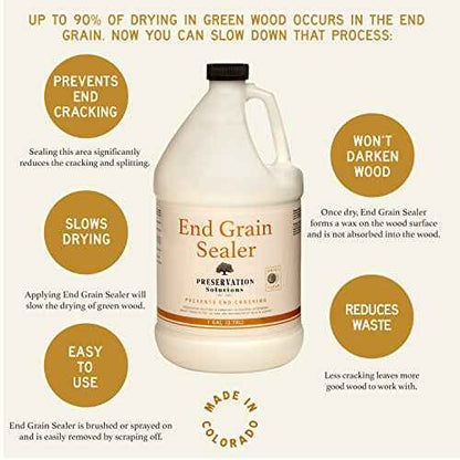 End Grain Sealer Clear 1 Gallon by Preservation Solutions, Prevents End Grain Cracking & Slows Drying, Ideal for Woodworkers & Carvers