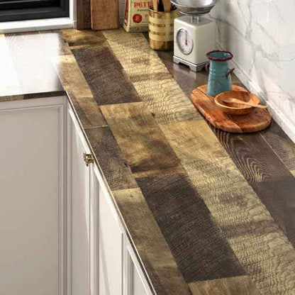 FunStick Brown Wood Contact Paper for Countertops Cabinets Waterproof Wood Wallpaper Peel and Stick Butcher Block Countertop Contact Paper Removable Wooden Grain Wall Paper Vinyl Wrap for Desk 16"x80"