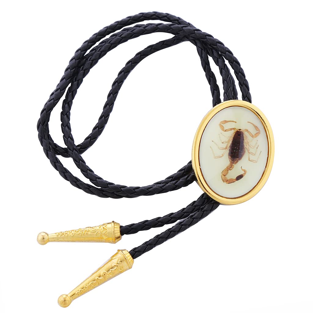 HUABOLA CALYN Bolo tie for Men Western Cowboy Leather Necktie Handmade Natural Stone Minimalist Style Bolo ties (8# Scorpion Gold)