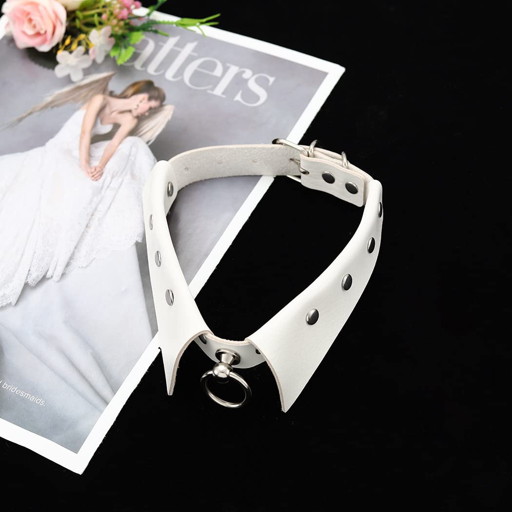 Urieo Gothic Leather Choker Necklace White Punk Nightclub Jewerly Accessories for Women