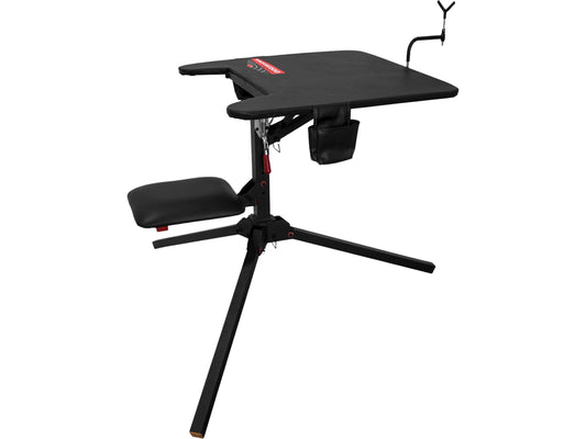 Birchwood Casey Swivel Action Shooting Bench with Thick Padded Seat, Extended Arm Rests, Padded Vinyl Cover, Gear Pouches & Adjustable Coated Gun-Rest