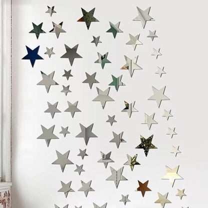 20Pcs Silver Stars Acrylic Mirror Wall Stickers 3 Sizes Stars Stickers with Adhesive Art Decal 3D Wall Decorations for Women and Man Bedroom Home DIY Decor Stickers