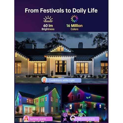 Permanent Outdoor Lights for House, 50ft with 25 Smart IC+RGB+CW LED Eaves Light, Waterproof Christmas Halloween Permanent Decor Light for Daily and Holiday, App/Remote Control