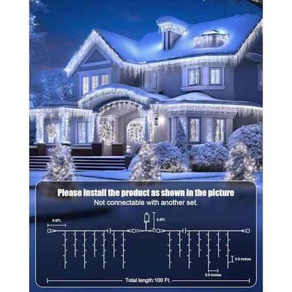 Minetom Icicle Lights for Outside, 100Ft 832 LED White Christmas Lights with 156 Drops,Outdoor Icicle Christmas Light with Remote and Timer for House Roof, Pure White